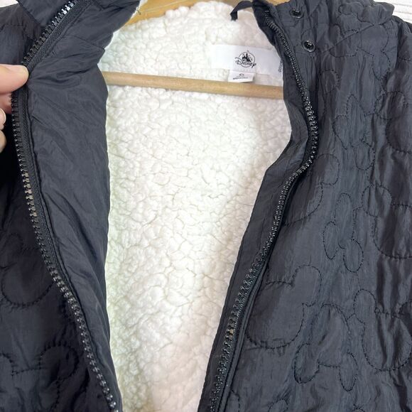 Disney Parks Quilted Jacket Black Embroidered Mickey Icon Hood Ears Full Zip S - Picture 8 of 12